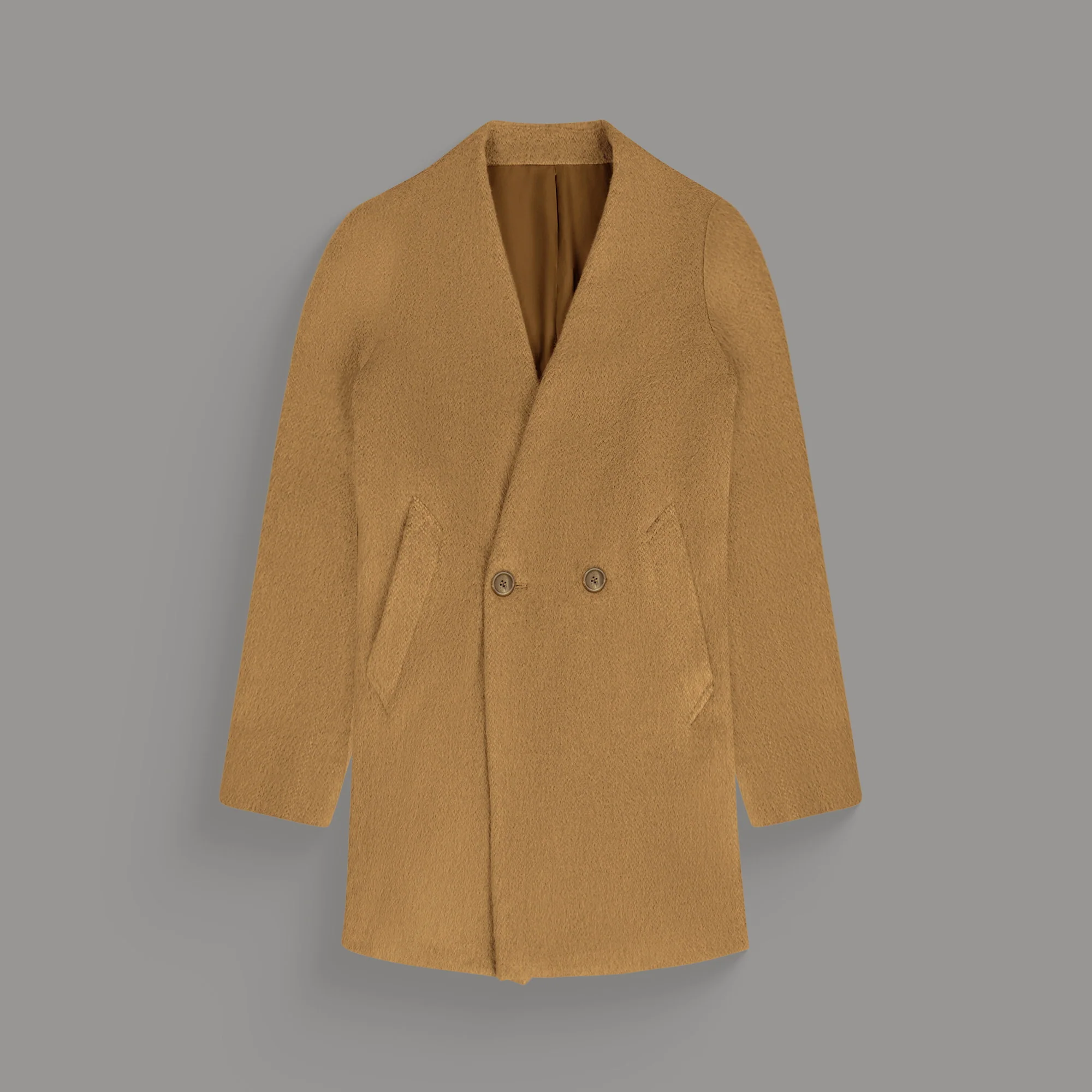 Lapelless Wool Silk Overcoat - Image 13