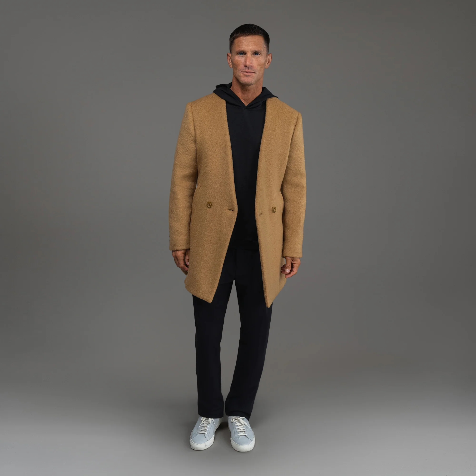 Lapelless Wool Silk Overcoat - Image 14
