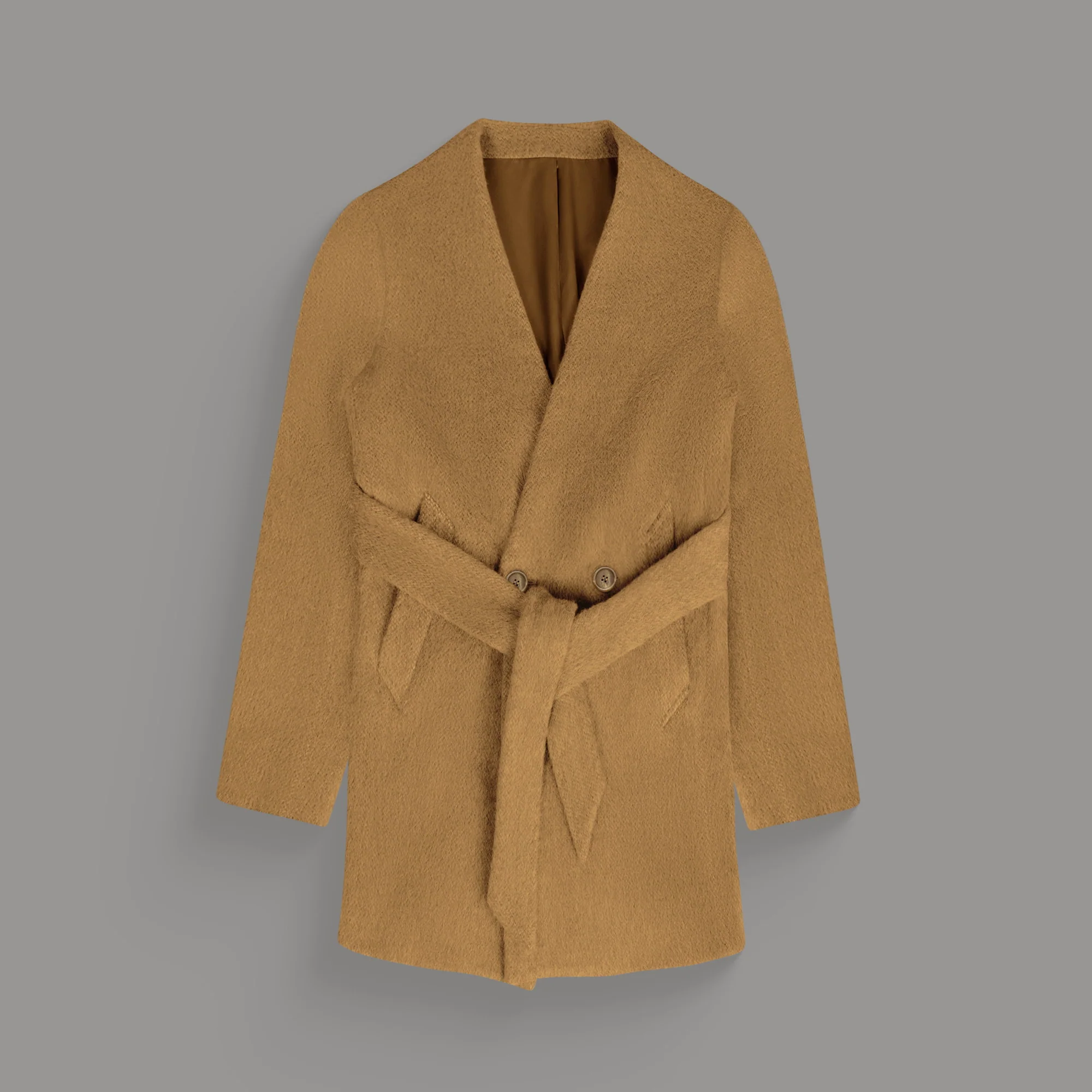 Lapelless Wool Silk Overcoat - Image 15