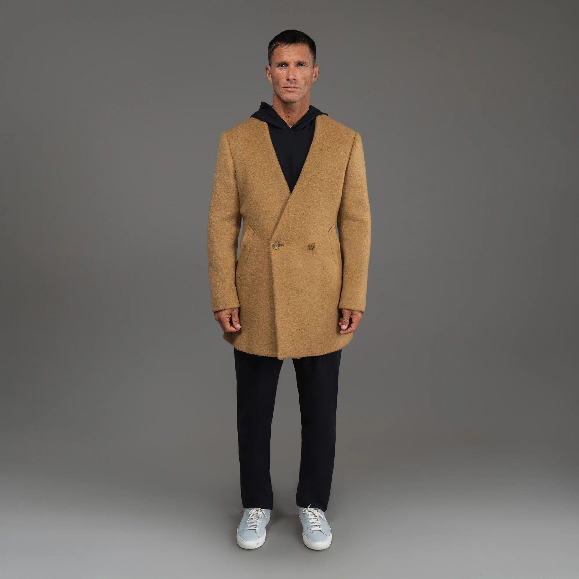Lapelless Wool Silk Overcoat - Image 18