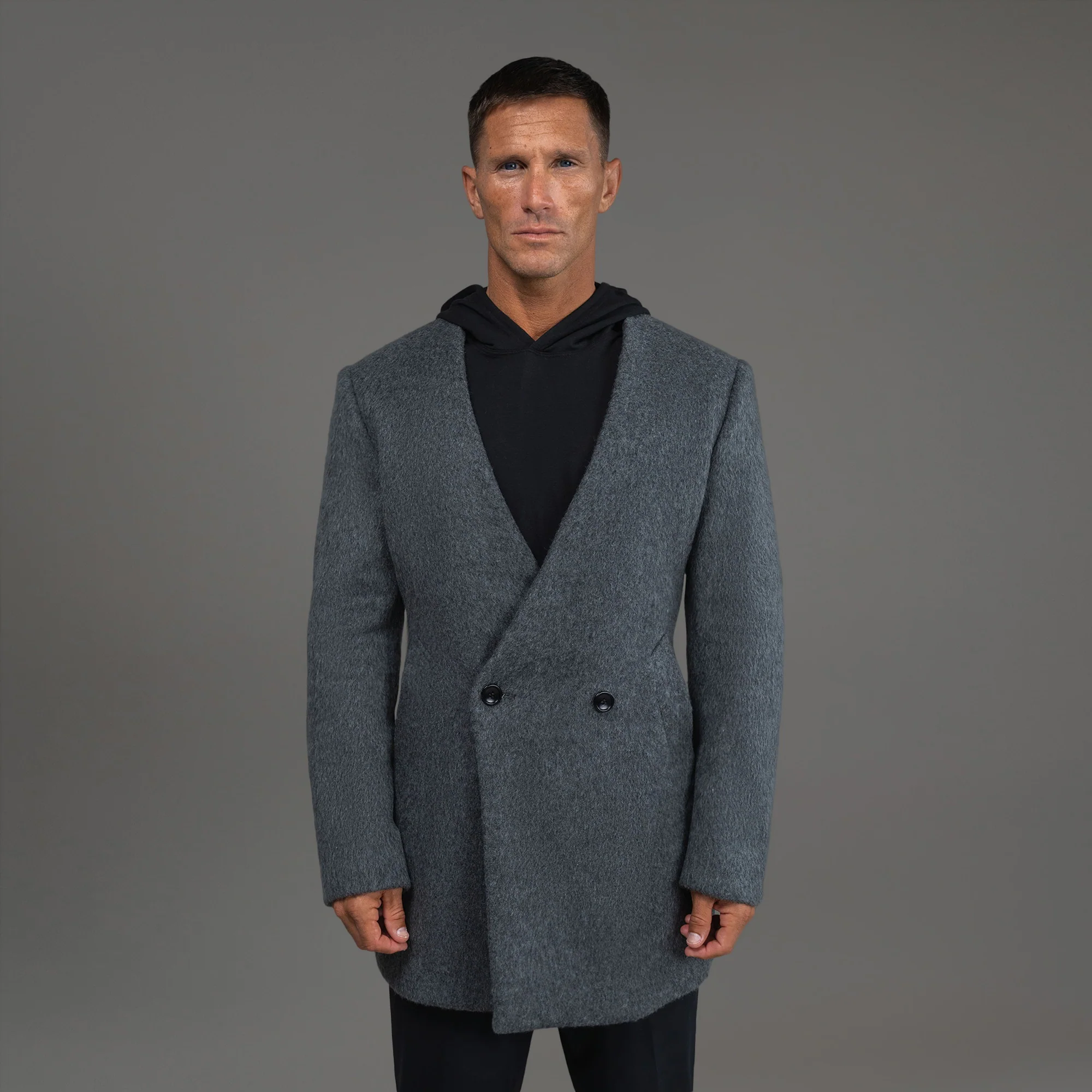 Lapelless Wool Silk Overcoat - Image 23