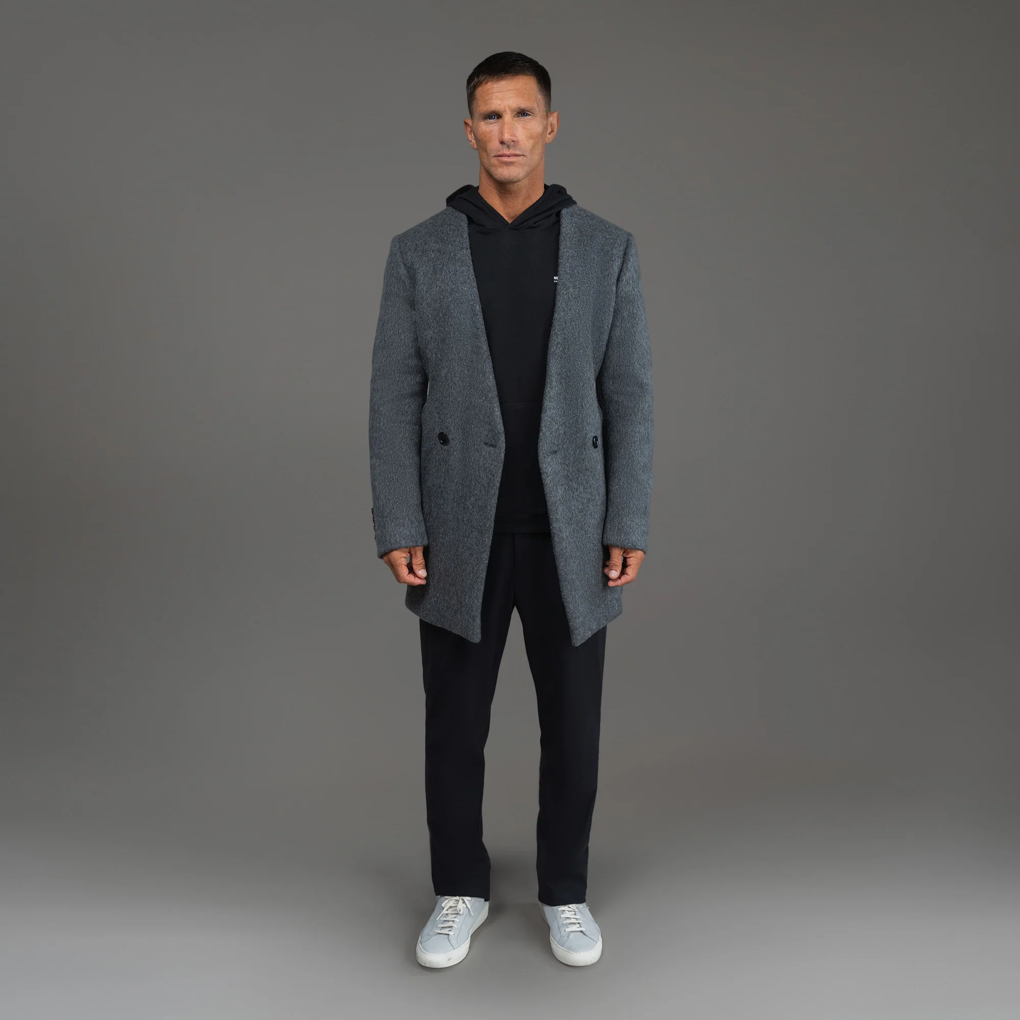 Lapelless Wool Silk Overcoat - Image 25