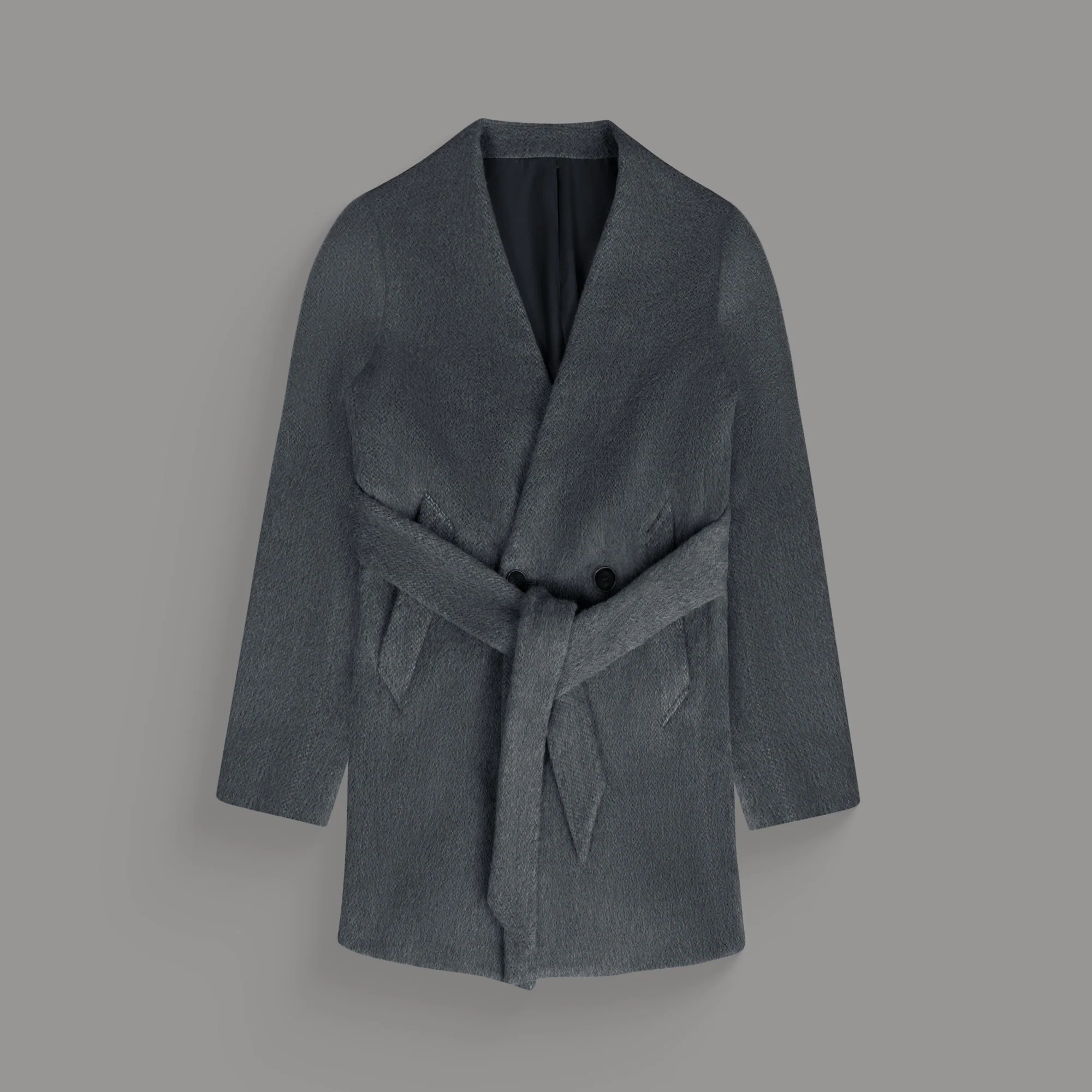 Lapelless Wool Silk Overcoat - Image 26