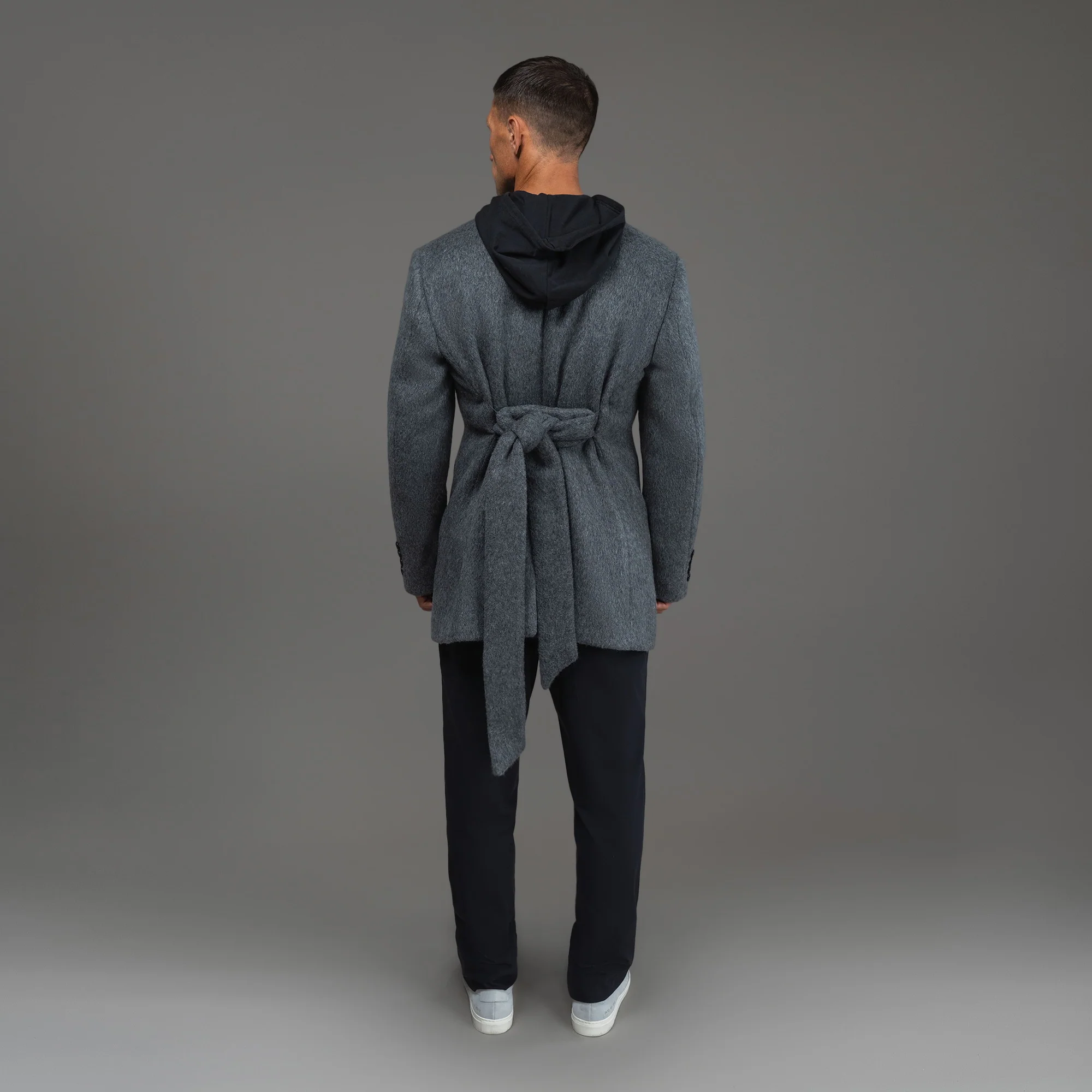 Lapelless Wool Silk Overcoat - Image 29