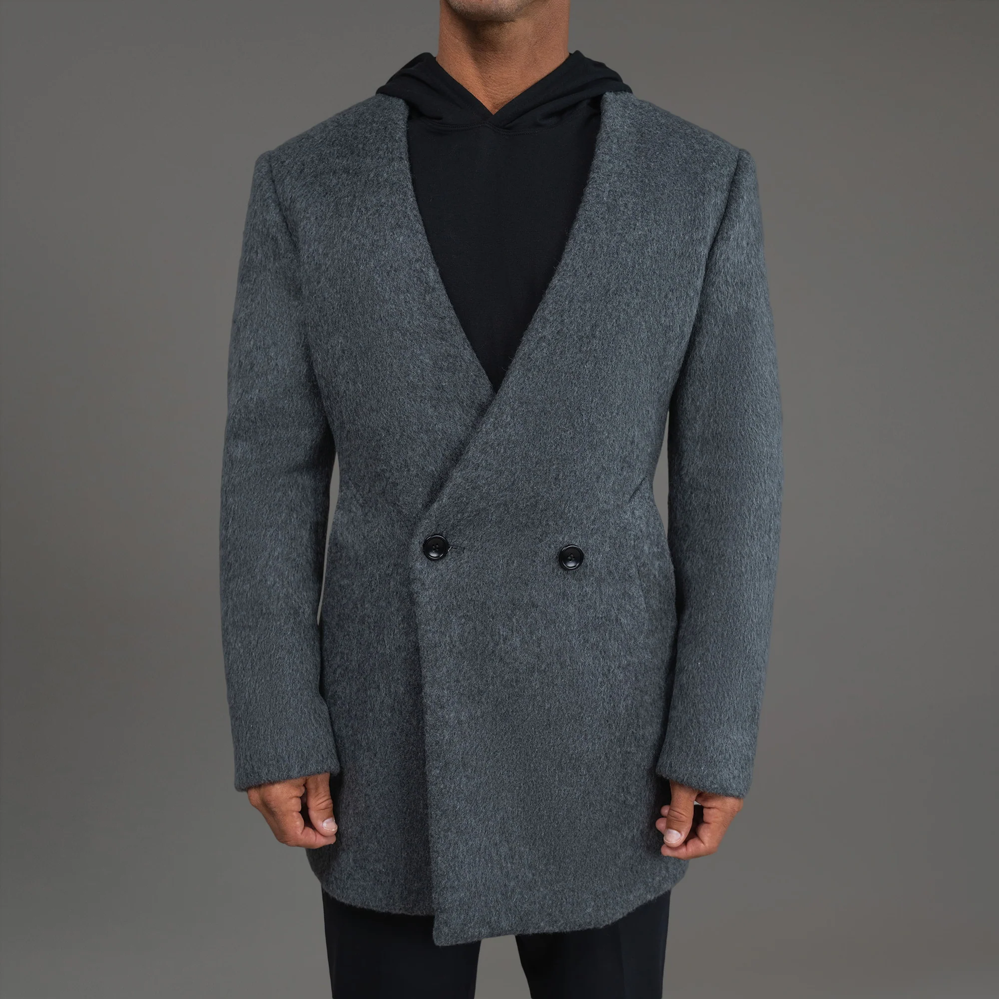Lapelless Wool Silk Overcoat - Image 30