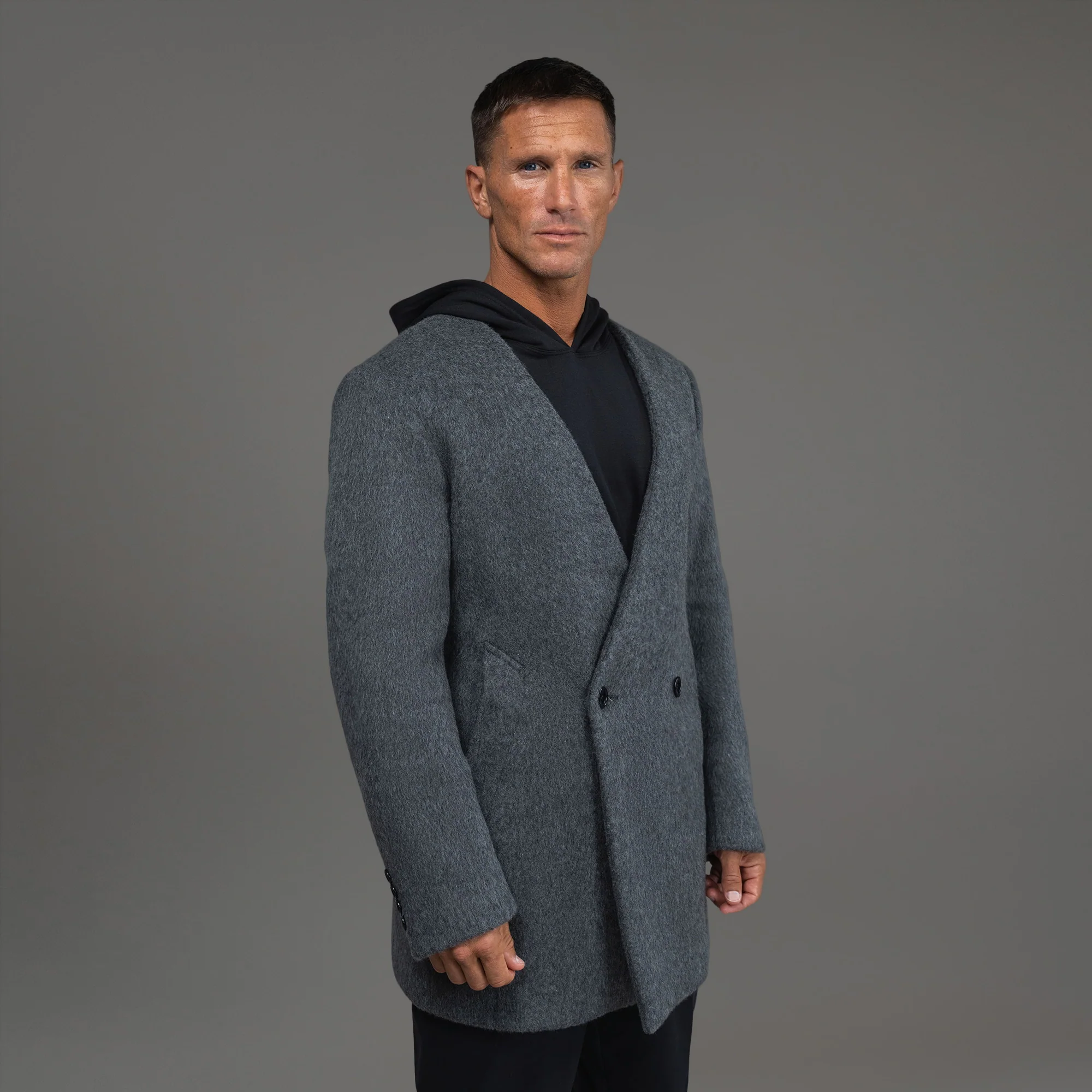 Lapelless Wool Silk Overcoat - Image 31
