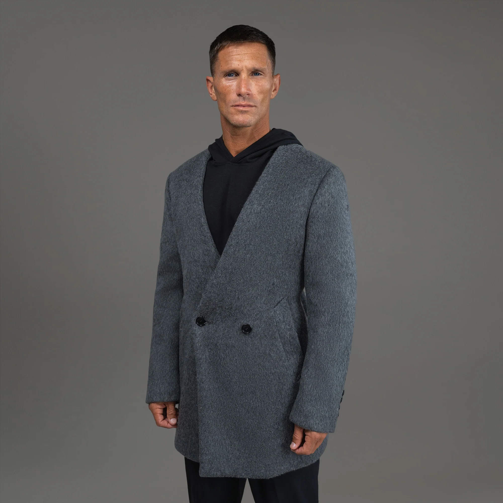 Lapelless Wool Silk Overcoat - Image 32