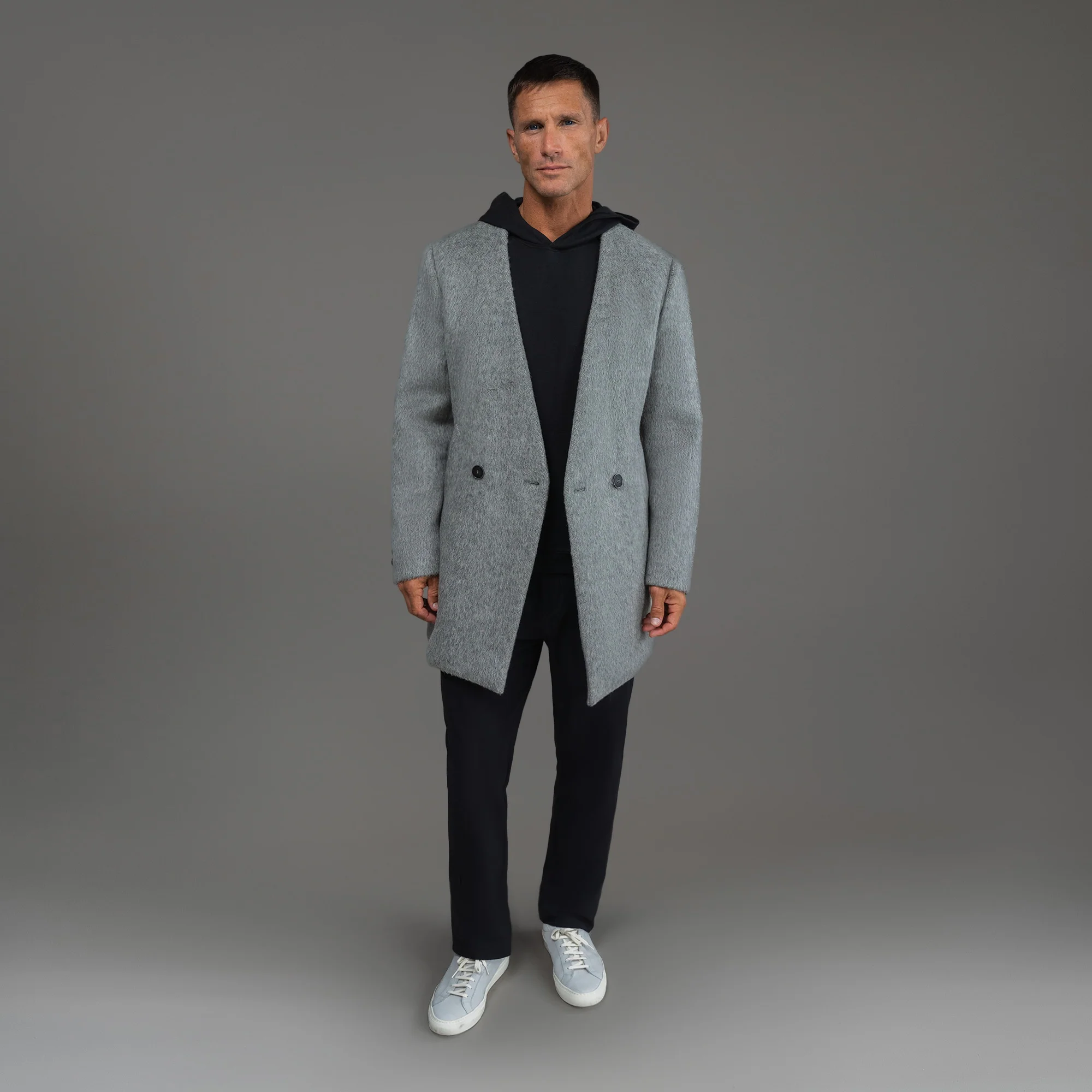 Lapelless Wool Silk Overcoat - Image 36