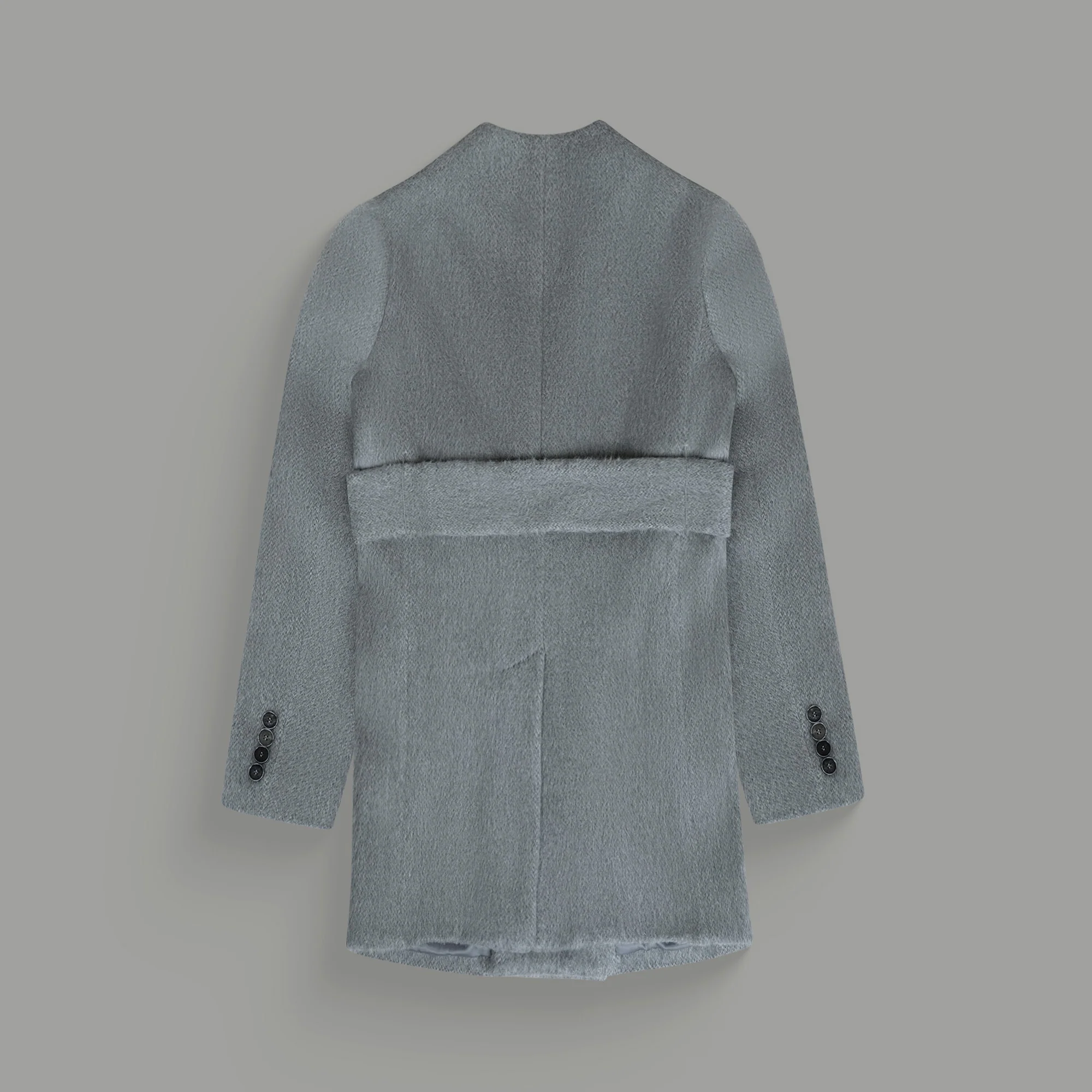Lapelless Wool Silk Overcoat - Image 38