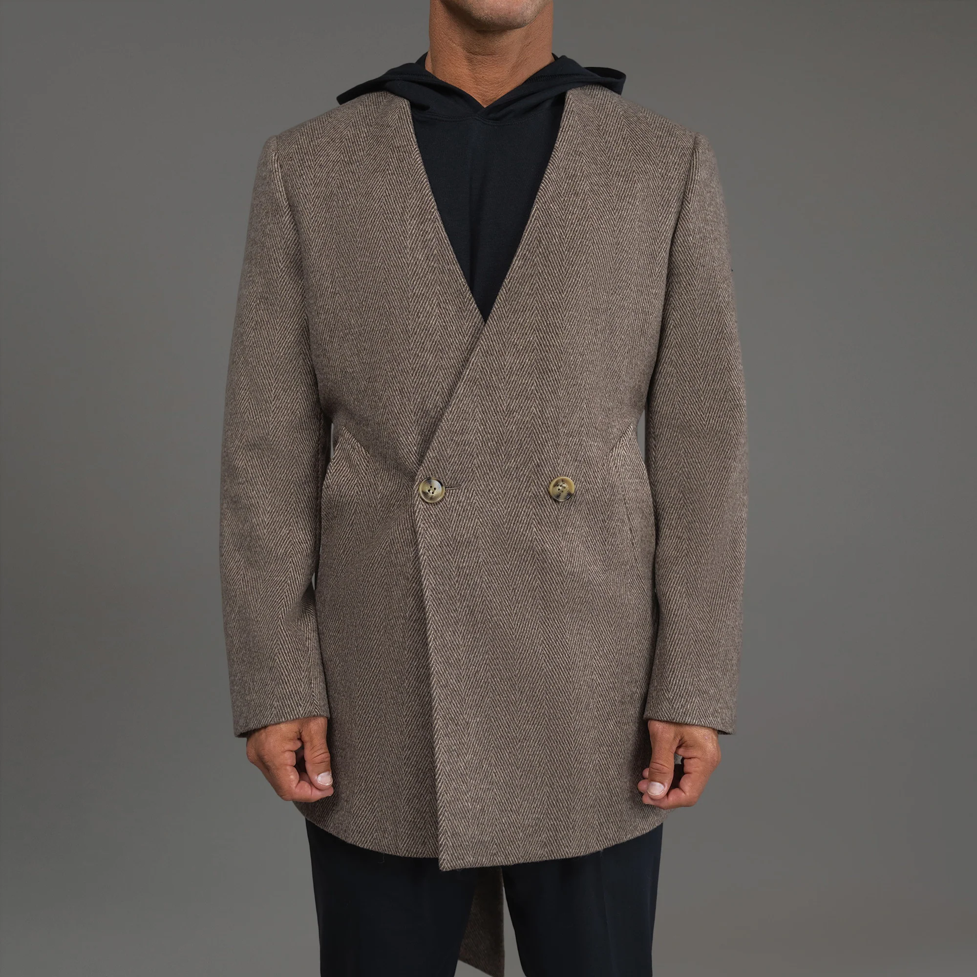 Lapelless Wool Silk Overcoat - Image 8