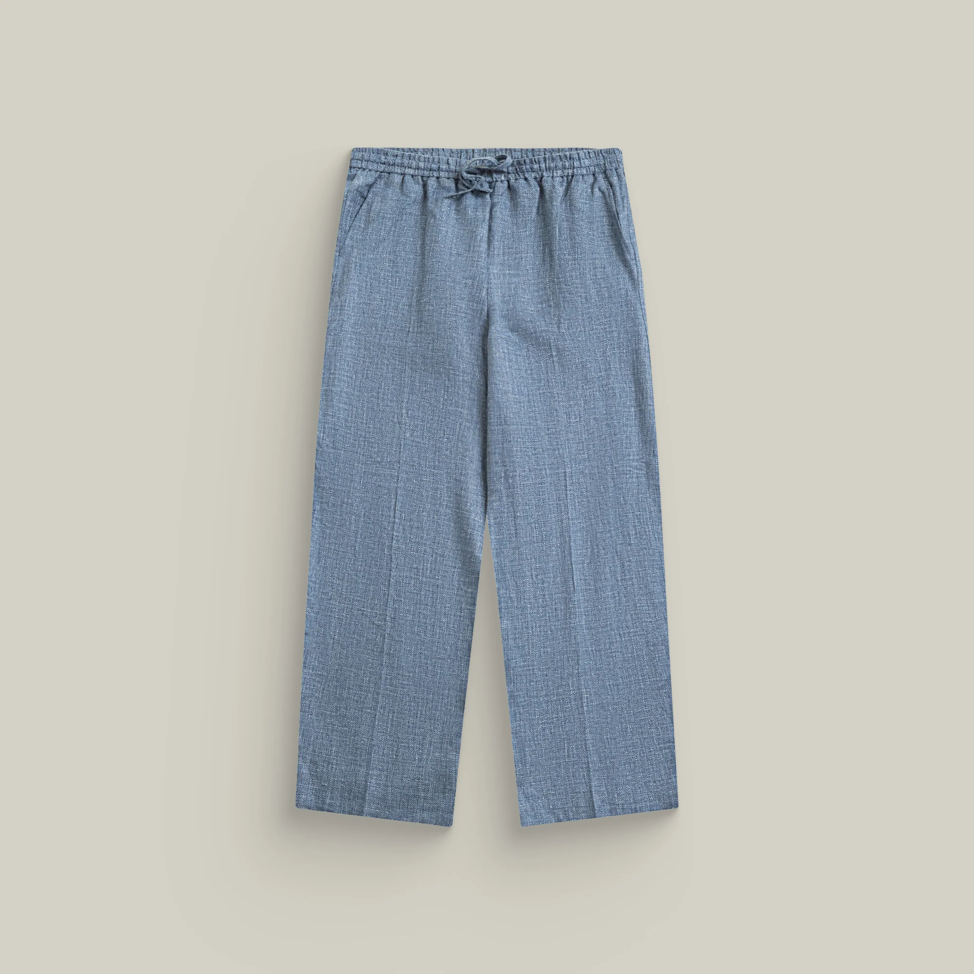 Linen Cotton Drawstring Wide Leg Pant - Light Blue
