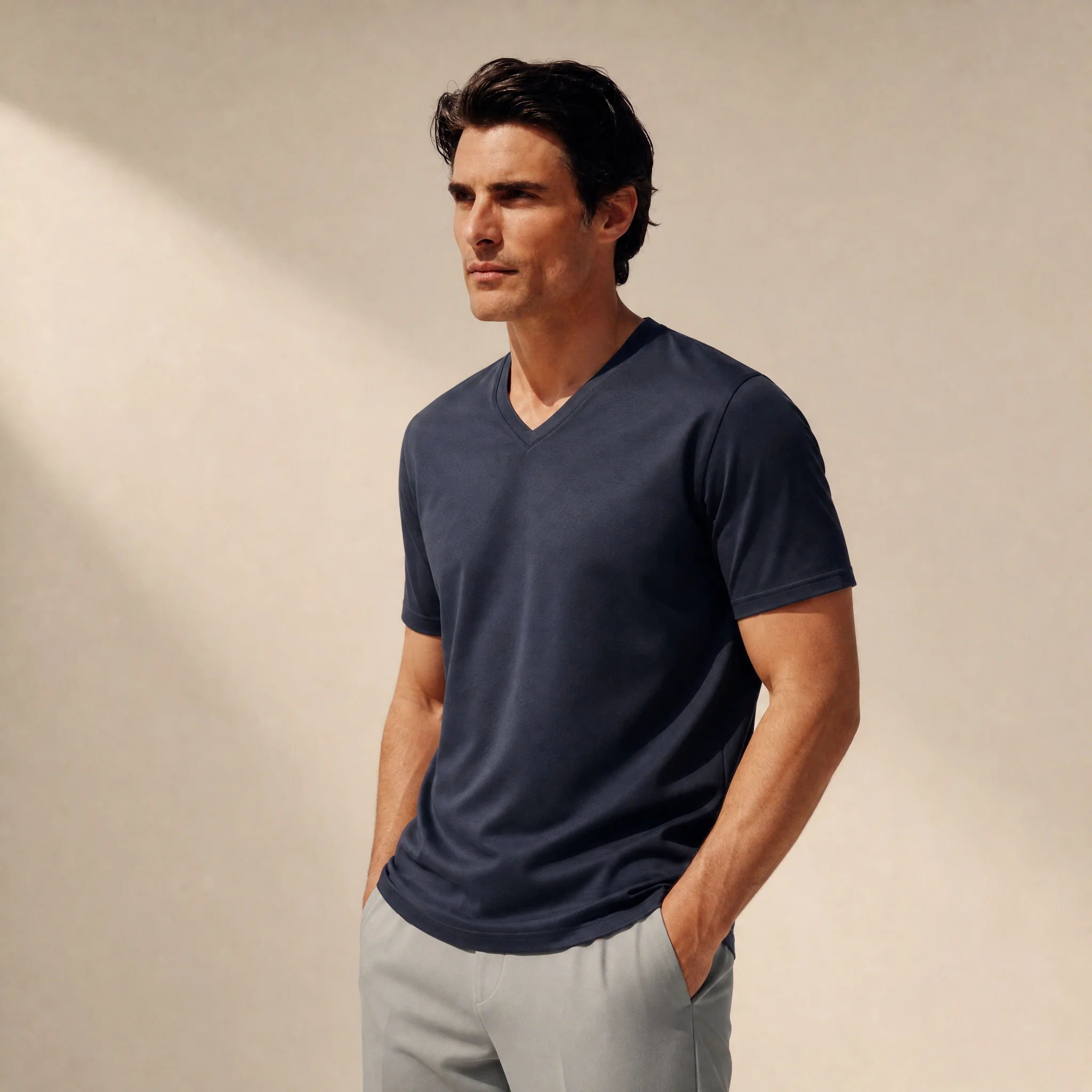 Pima Reserve V-Neck T-Shirt - Navy - Image 3