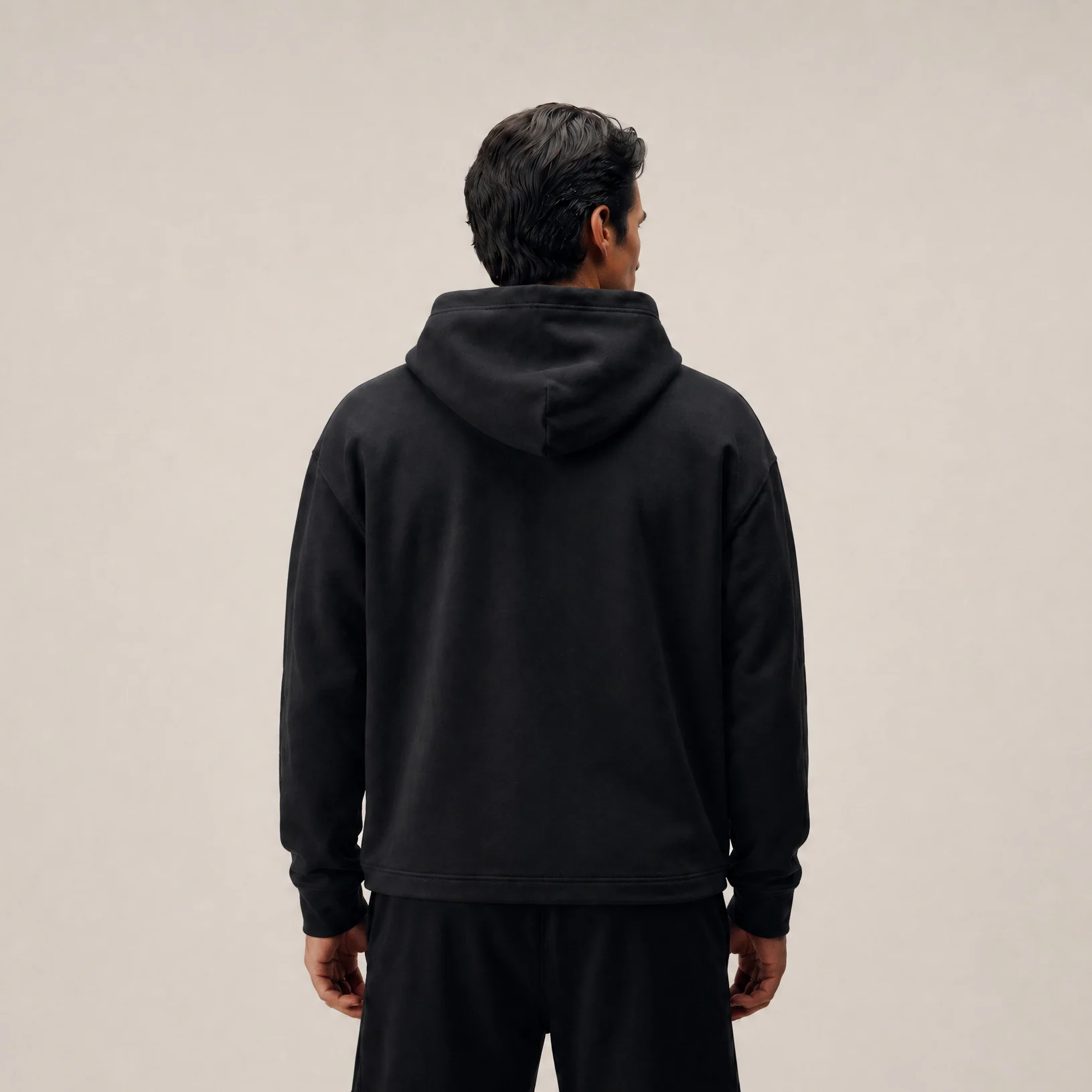 Terry Fleece Court Hoodie - Black - Image 5